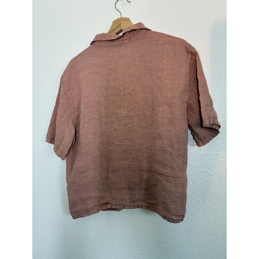 Nicole Miller Shirt Womens Large Pink 100% Linen Short Sleeve Button Up - Picture 8 of 11